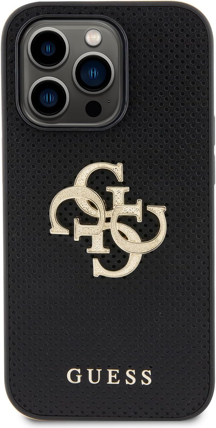 Guess iPhone 15 Pro Leather Perforated 4G Glitter Θήκη με Επένδυση Συνθετικού Δέρματος - Black - GUHCP15LPSP4LGK