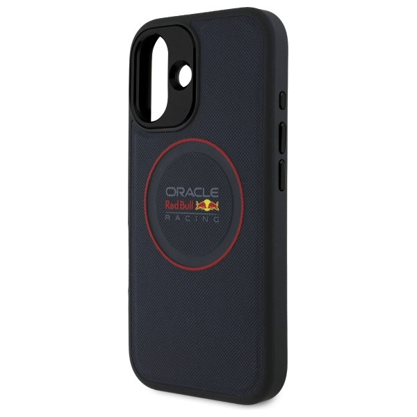 Red Bull iPhone 16 Plus - Leather Red Ring - MagSafe Σκληρή Θήκη με Επένδυση Συνθετικού Δέρματος και Πλαίσιο Σιλικόνης - Navy - RBHMP16M24PUILVR