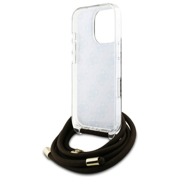 Guess iPhone 16 Pro - Crossbody Cord 4G Print - Σκληρή Θήκη με Πλαίσιο Σιλικόνης και Λουράκι - Brown - GUHCP16LHC4SEW