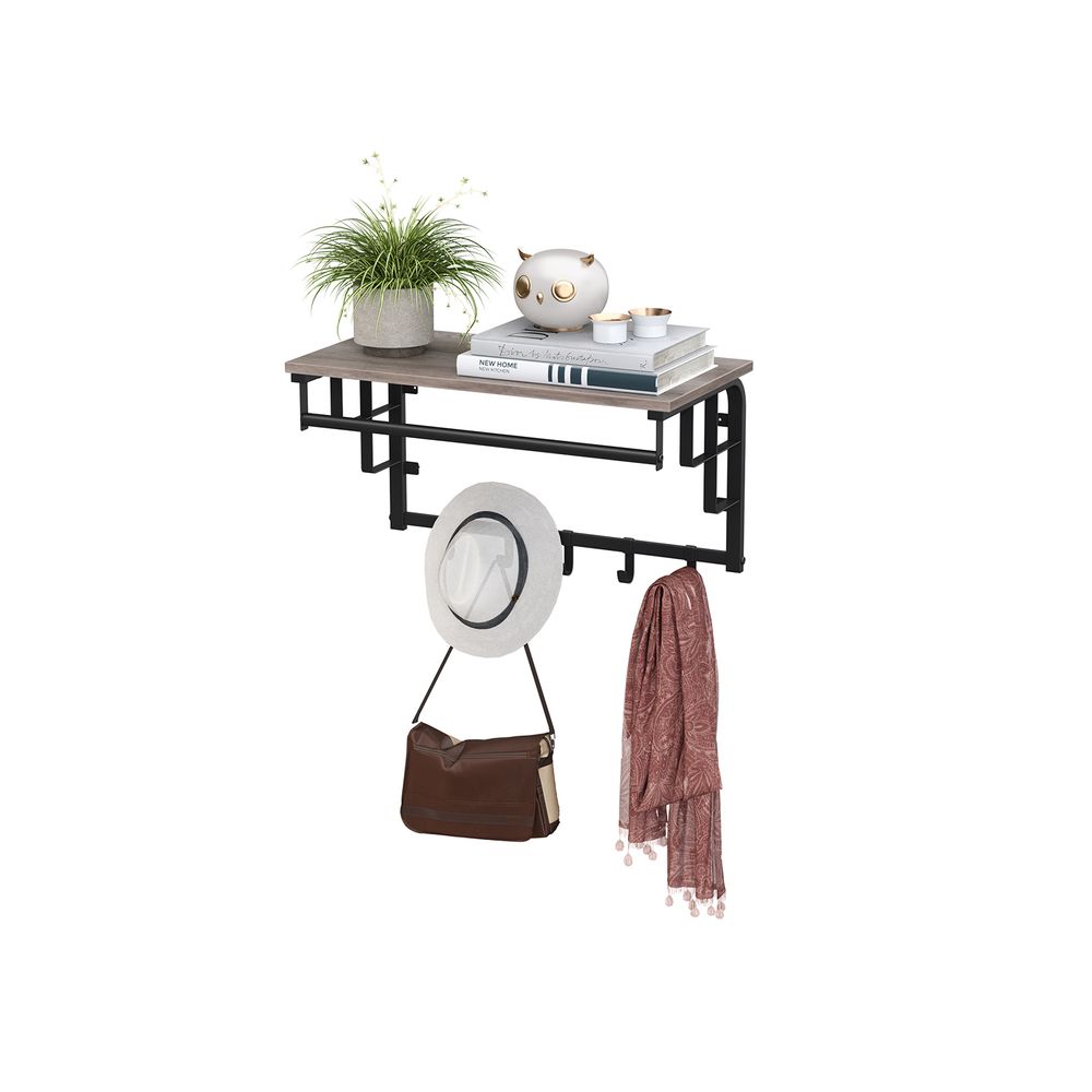 Vasagle Επιτοίχια Κρεμάστρα με Ράβδο και με 5 Αφαιρούμενους Γάντζους - 66 x 30 x 27 cm - Greige / Black - LCR012B02