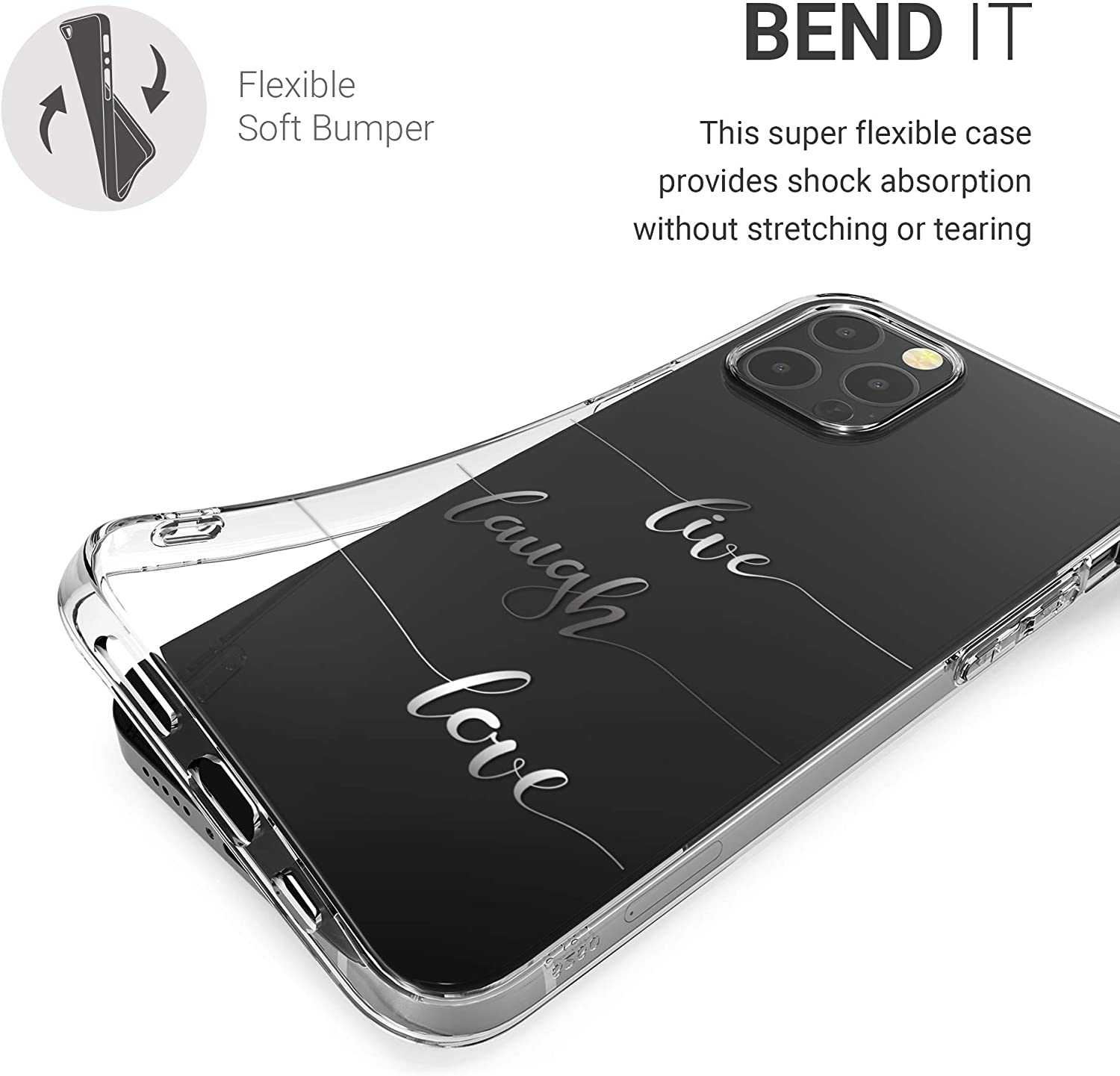 KW iPhone 12 / iPhone 12 Pro Θήκη Σιλικόνης TPU Design Live Laugh Love - Διάφανη / Silver - 53035.04