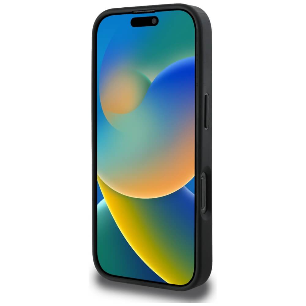 Guess iPhone 16 Pro - Grained Hot Stamp Peony Triangle Logo - MagSafe Σκληρή Θήκη με Επένδυση Συνθετικού Δέρματος - Black - GUHMP16LPGBTMK