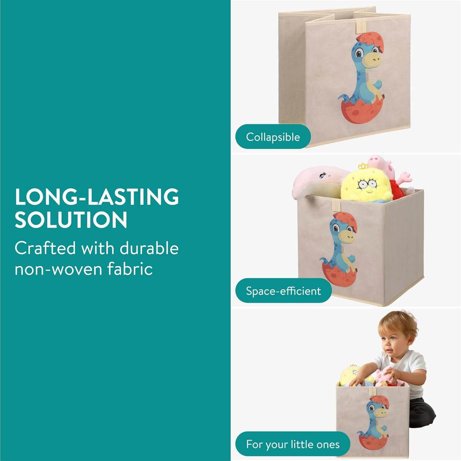 Navaris Σετ με 4 Παιδικά Κουτιά Αποθήκευσης Παιχνιδιών - Design Dinosaur - Multicolor