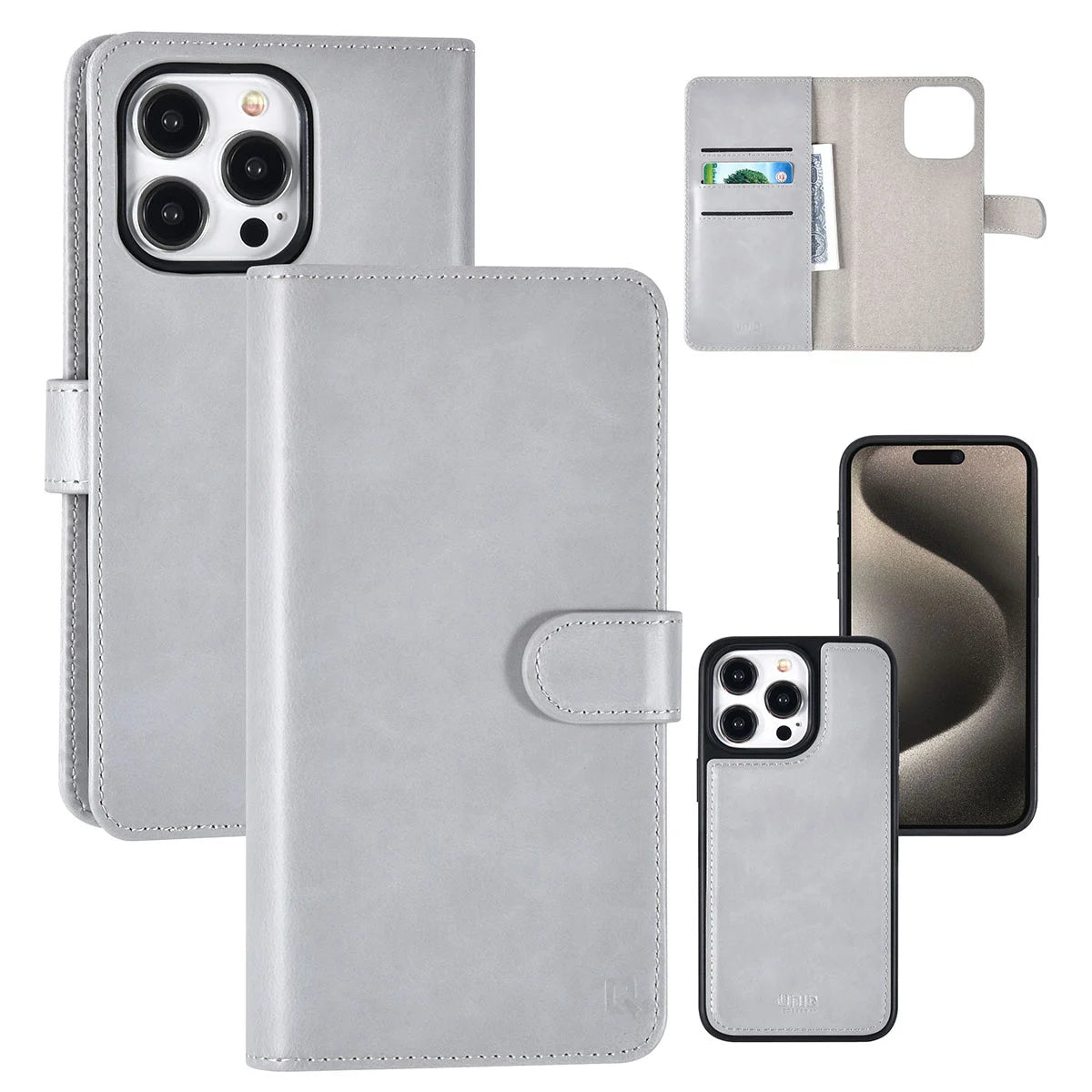 Tuniq iPhone 15 Pro Max - 2 σε 1 - Θήκη Πορτοφόλι από Δερματίνη με Αποσπώμενη Θήκη - Γκρι