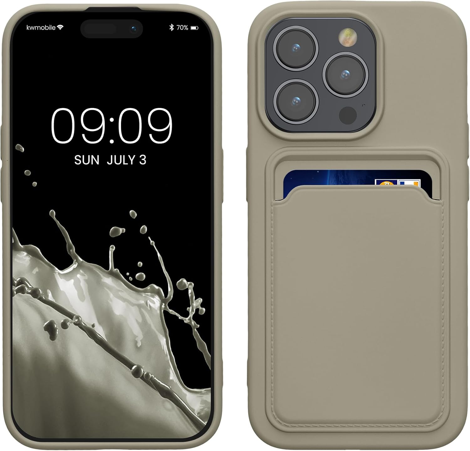 KW iPhone 15 Pro Θήκη Σιλικόνης TPU με Υποδοχή για Κάρτα - Matte Light Grey