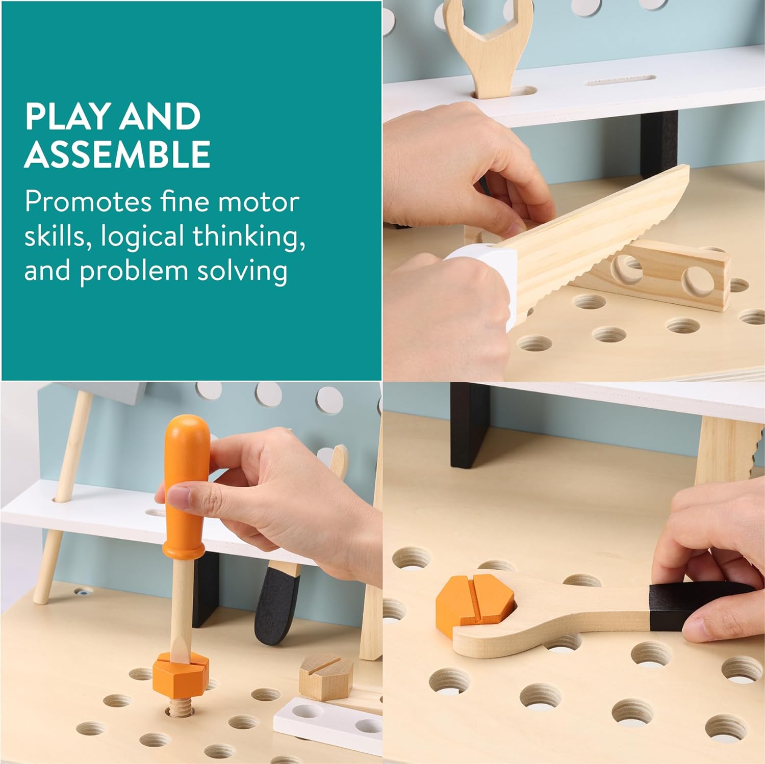 Navaris Ξύλινο Παιχνίδι Πάγκος Εργασίας με Εργαλεία - 49 x 45 x 29.5 cm - Beige - 61525.01