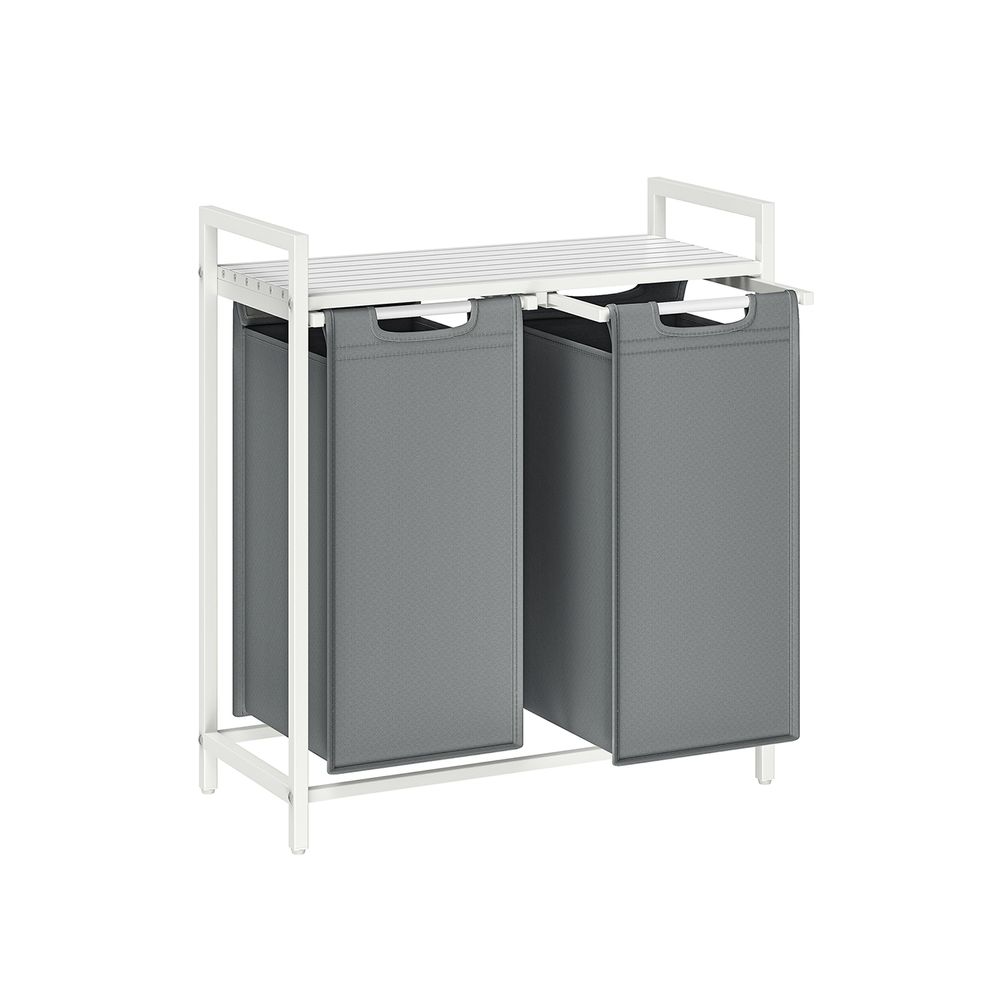 Vasagle Καλάθι Απλύτων με 2 Διαμερίσματα και Ράφι - 92L - White / Light Grey - BLH201W11