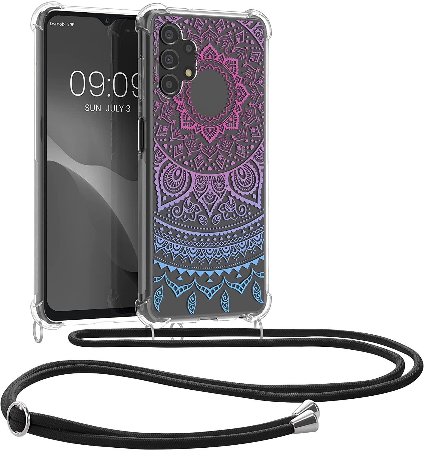 KW Samsung Galaxy A13 4G Θήκη Σιλικόνης TPU με Λουράκι Design Indian Sun - Διάφανη / Dark Pink / Blue - 58232.04