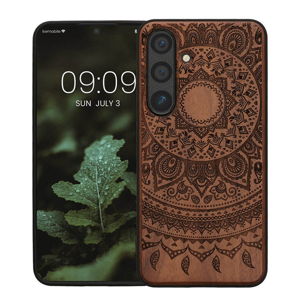 KW Samsung Galaxy S24 Θήκη από Φυσικό Ξύλο - Design Indian Sun - Dark Brown - likebrands.gr