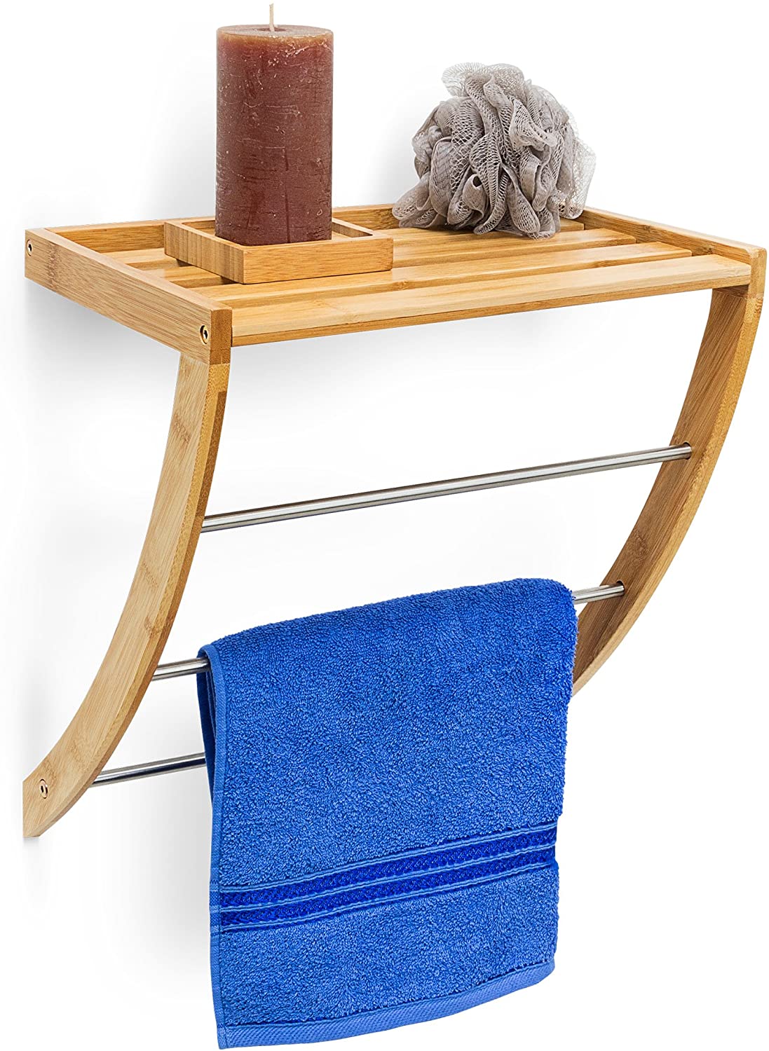 Relaxdays Ξύλινο Ράφι Τοίχου για το Μπάνιο από Bamboo - Natural Wood - 4052025191887