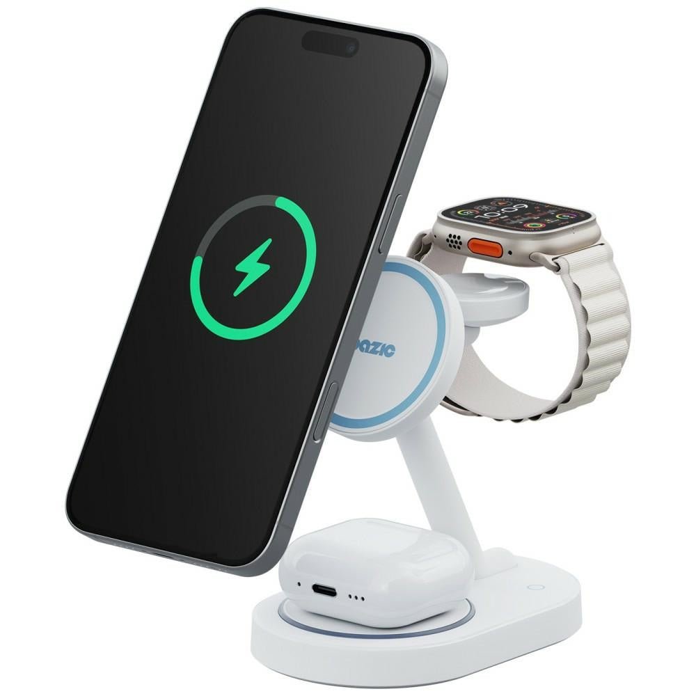 Energea 3in1 Ασύρματος Μαγνητικός Φορτιστής Qi2 MagSafe 15W - GoMag Station 2 - White