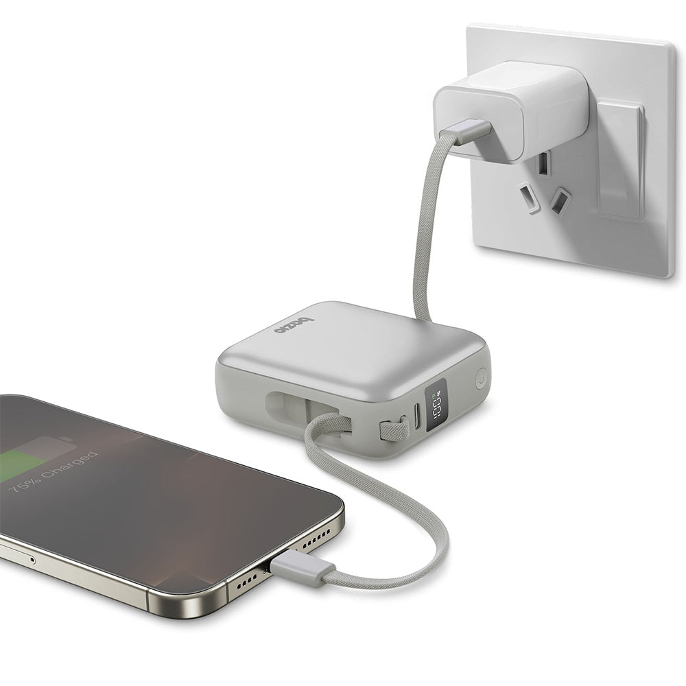 Energea 3in1 PowerBank 10.000mAh με Θύρα USB - C και Ενσωματωμένα Καλώδια Lightning και Type - C - Bazic Fusion Mini - Grey