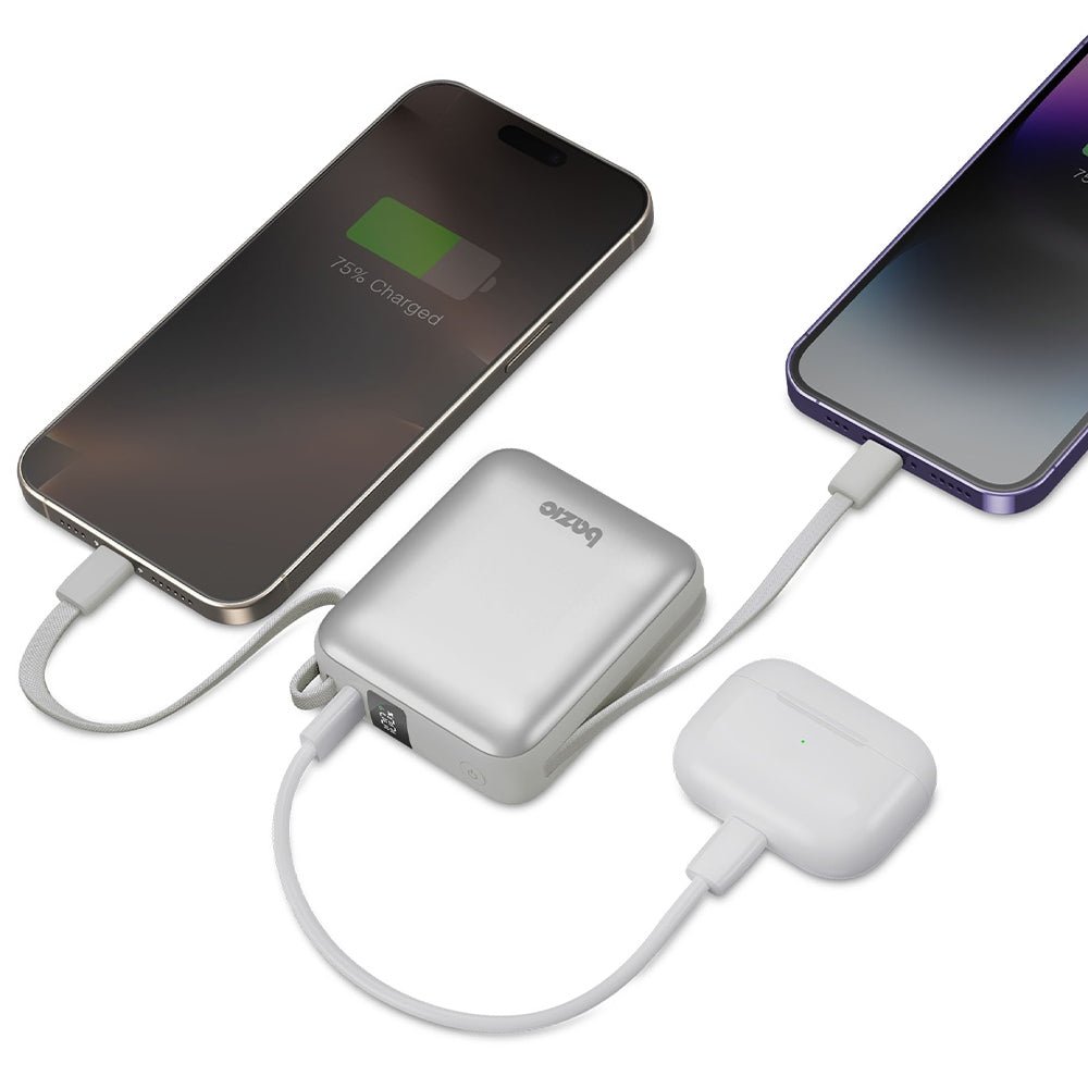 Energea 3in1 PowerBank 10.000mAh με Θύρα USB - C και Ενσωματωμένα Καλώδια Lightning και Type - C - Bazic Fusion Mini - Grey