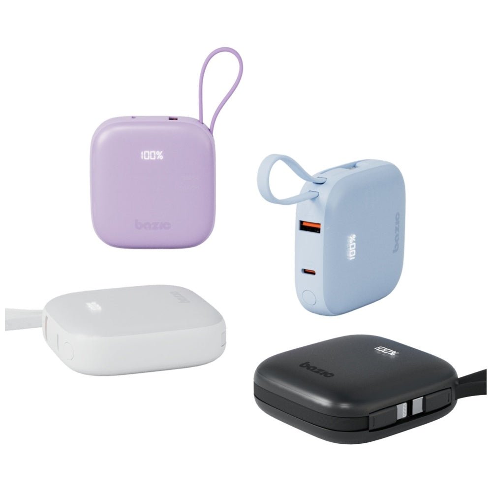 Energea 4in1 PowerBank 10.000mAh με 1 Θύρα USB - C και 1 Θύρα USB και Ενσωματωμένα Καλώδια Lightning και Type - C - Bazic Fusion - Black