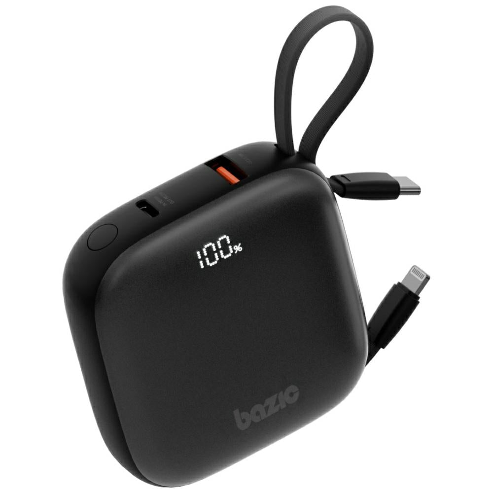 Energea 4in1 PowerBank 10.000mAh με 1 Θύρα USB - C και 1 Θύρα USB και Ενσωματωμένα Καλώδια Lightning και Type - C - Bazic Fusion - Black