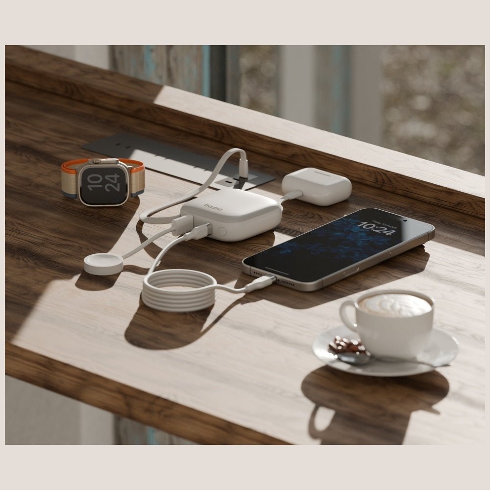 Energea 4in1 PowerBank 10.000mAh με 1 Θύρα USB - C και 1 Θύρα USB και Ενσωματωμένα Καλώδια Lightning και Type - C - Bazic Fusion - Black