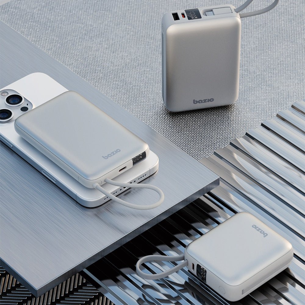 Energea 4in1 PowerBank 20.000mAh με 1 Θύρα USB - C και 1 Θύρα USB και Ενσωματωμένα Καλώδια Lightning και Type - C - Bazic Fusion Mini - Grey
