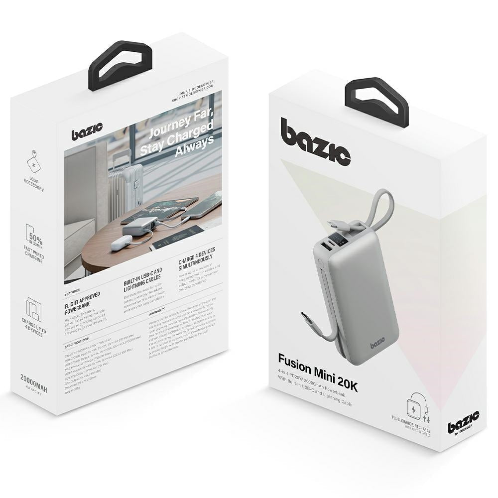 Energea 4in1 PowerBank 20.000mAh με 1 Θύρα USB - C και 1 Θύρα USB και Ενσωματωμένα Καλώδια Lightning και Type - C - Bazic Fusion Mini - Grey