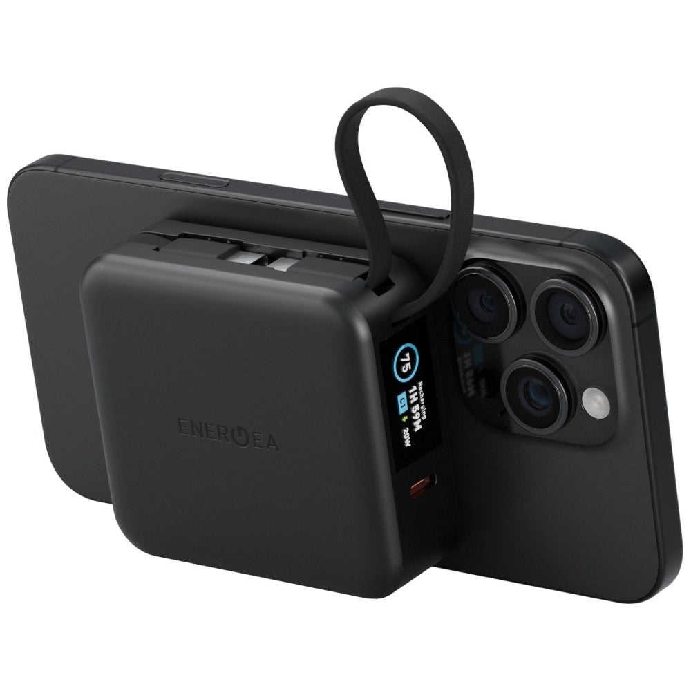 Energea MagPac Mini Plus - Ασύρματο MagSafe PowerBank Κινητού 10000 mAh με 2 Ενσωματωμένα Καλώδια Type - C - Black