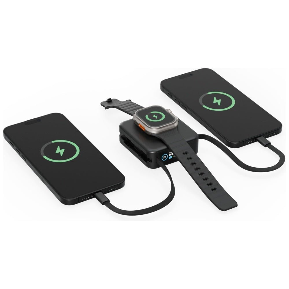 Energea MagPac Mini Plus - Ασύρματο MagSafe PowerBank Κινητού 10000 mAh με 2 Ενσωματωμένα Καλώδια Type - C - Black