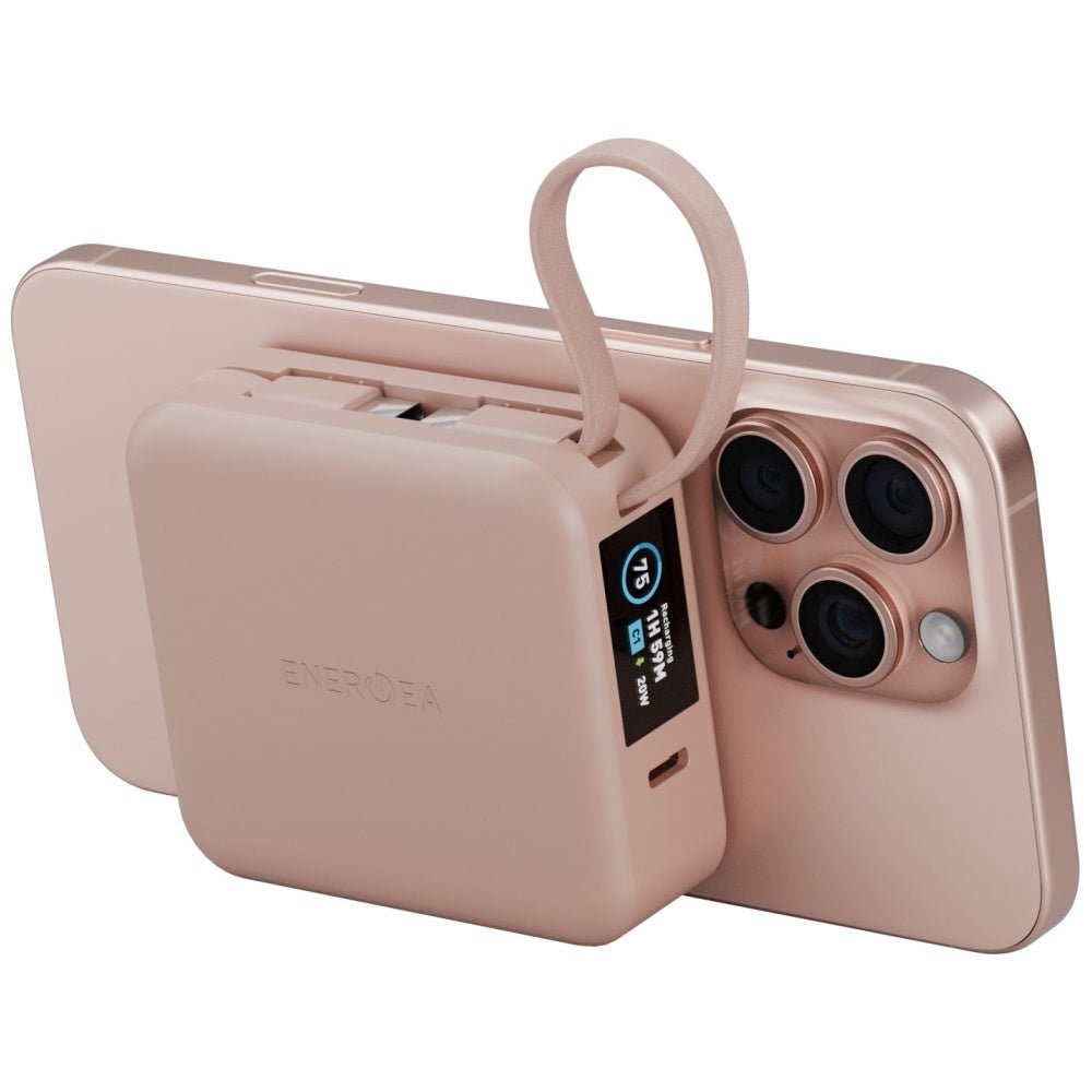 Energea MagPac Mini Plus - Ασύρματο MagSafe PowerBank Κινητού 10000 mAh με 2 Ενσωματωμένα Καλώδια Type - C - Pink