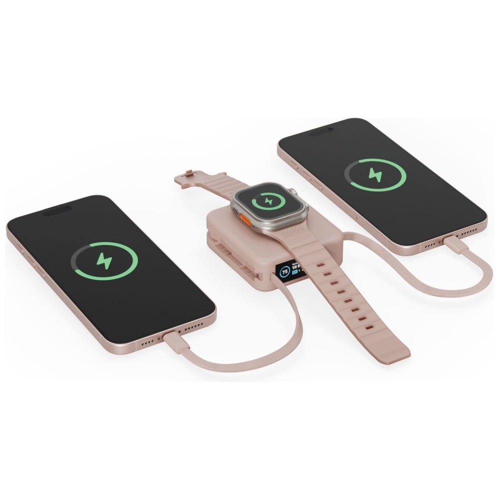 Energea MagPac Mini Plus - Ασύρματο MagSafe PowerBank Κινητού 10000 mAh με 2 Ενσωματωμένα Καλώδια Type - C - Pink