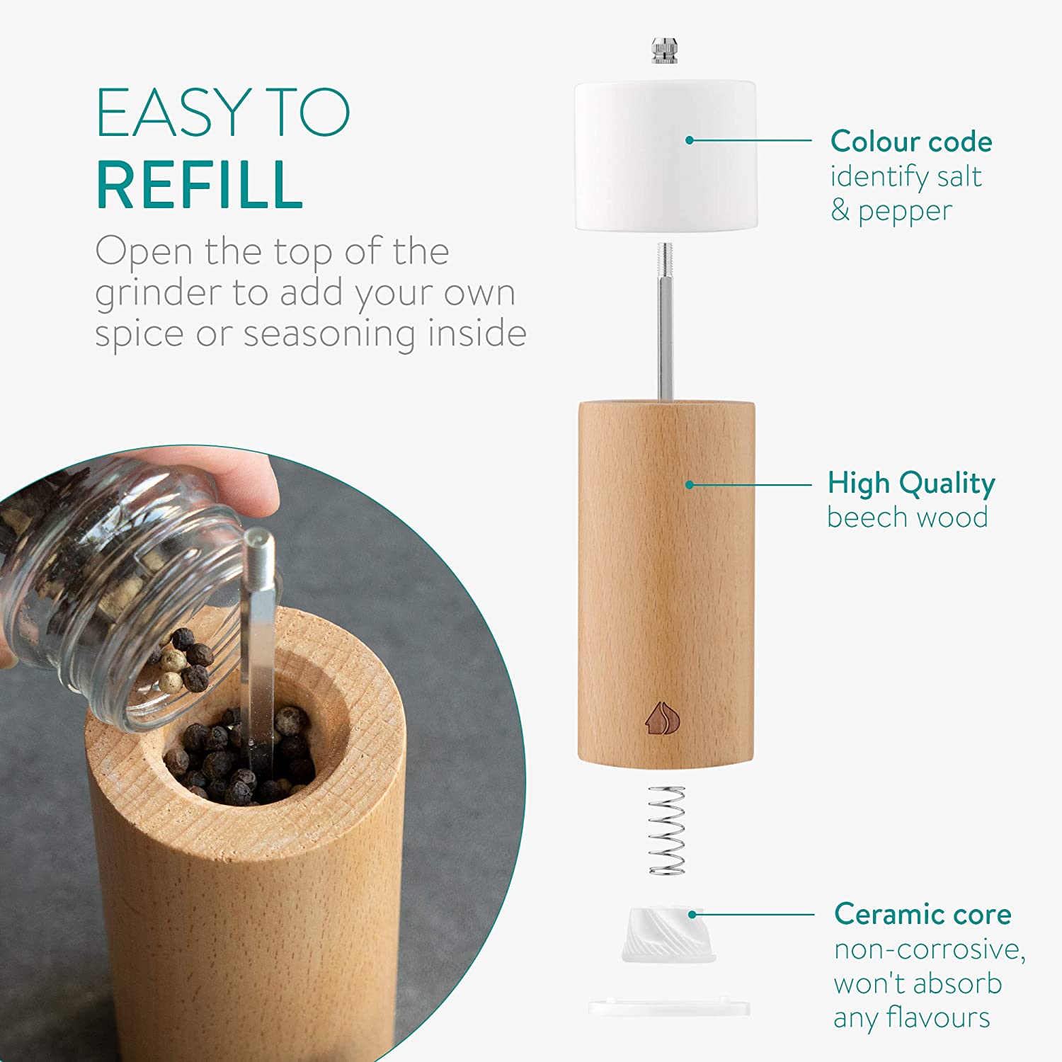 Navaris Salt and Pepper Mill Set Σετ Μύλων Αλάτι και Πιπέρι - Beech Wood - 49616.04
