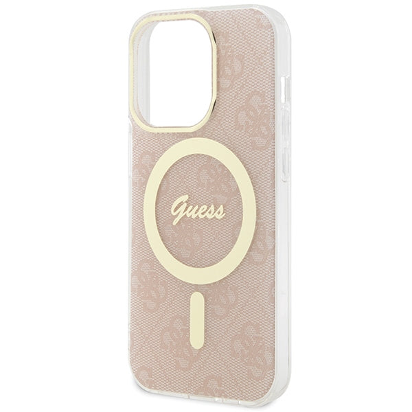 Guess iPhone 15 Pro IML 4G MagSafe Σκληρή Θήκη με Πλαίσιο Σιλικόνης και MagSafe - Pink - GUHMP15LH4STP