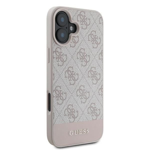 Guess iPhone 16 Plus - 4G Bottom Stripe - Θήκη με Επένδυση Συνθετικού Δέρματος - Pink - GUHCP16MG4GLPI