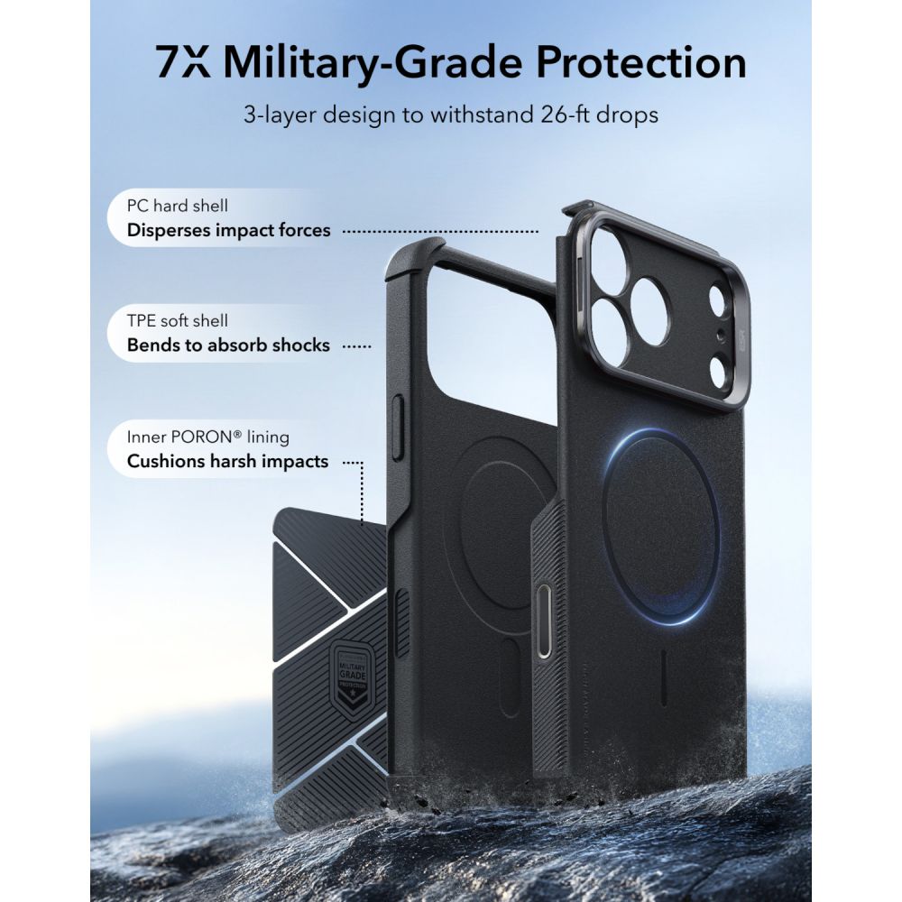ESR iPhone 17 Pro / iPhone 18 Pro - Σκληρή Θήκη MagSafe με Πλαίσιο Σιλικόνης και Σταντ - Cyber Tough Kickstand - Black