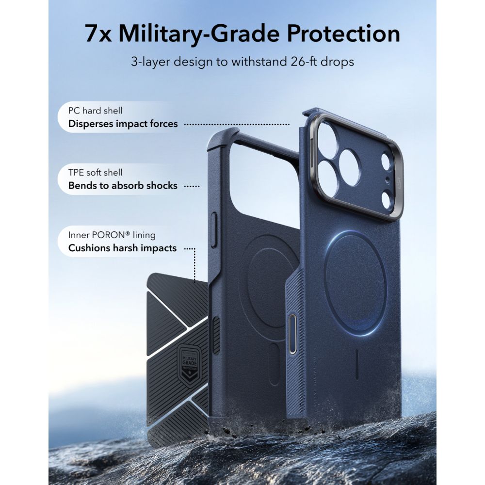 ESR iPhone 17 Pro / iPhone 18 Pro - Σκληρή Θήκη MagSafe με Πλαίσιο Σιλικόνης και Σταντ - Cyber Tough Kickstand - Blue