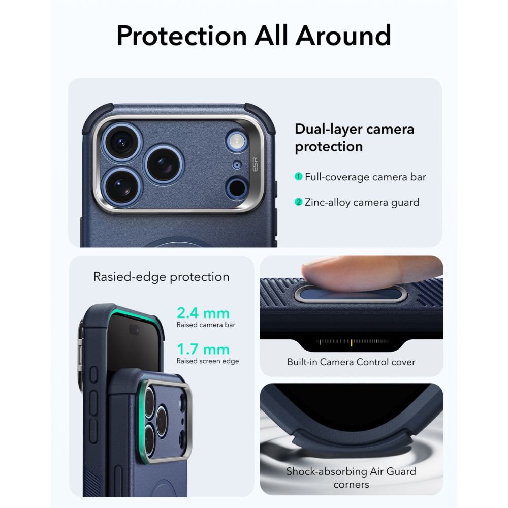 ESR iPhone 17 Pro / iPhone 18 Pro - Σκληρή Θήκη MagSafe με Πλαίσιο Σιλικόνης και Σταντ - Cyber Tough Kickstand - Blue