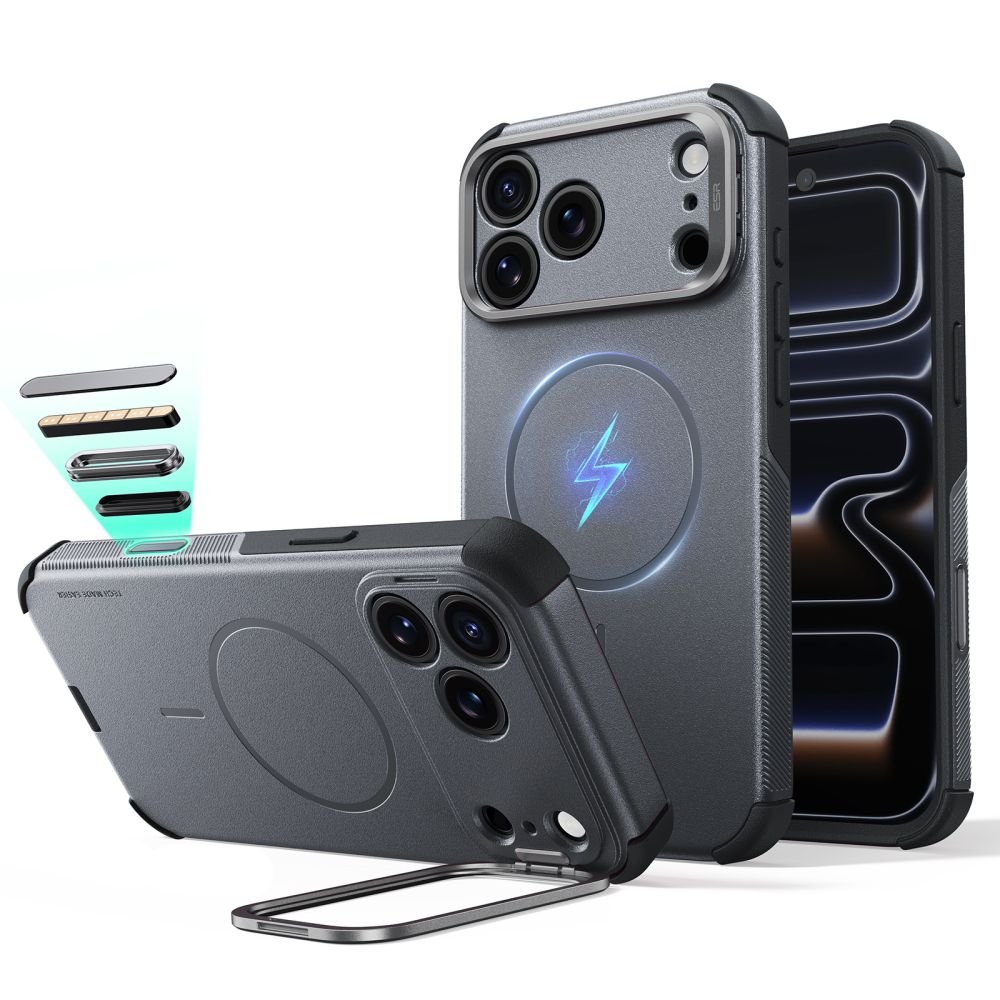 ESR iPhone 17 Pro / iPhone 18 Pro - Σκληρή Θήκη MagSafe με Πλαίσιο Σιλικόνης και Σταντ - Cyber Tough Kickstand - Grey