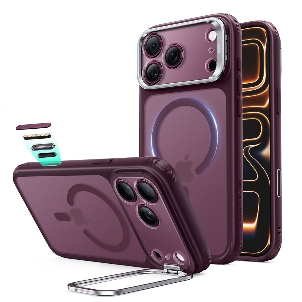 ESR iPhone 17 Pro / iPhone 18 Pro - Σκληρή Θήκη με Πλαίσιο Σιλικόνης και Σταντ - Classic Hybrid Kickstand MagSafe - Frosted Deep Burgundy