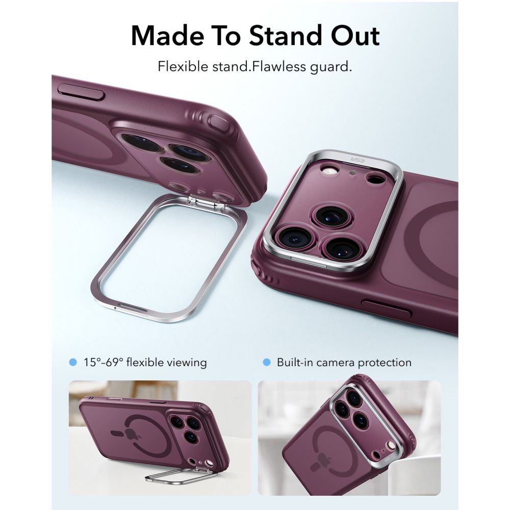 ESR iPhone 17 Pro / iPhone 18 Pro - Σκληρή Θήκη με Πλαίσιο Σιλικόνης και Σταντ - Classic Hybrid Kickstand MagSafe - Frosted Deep Burgundy