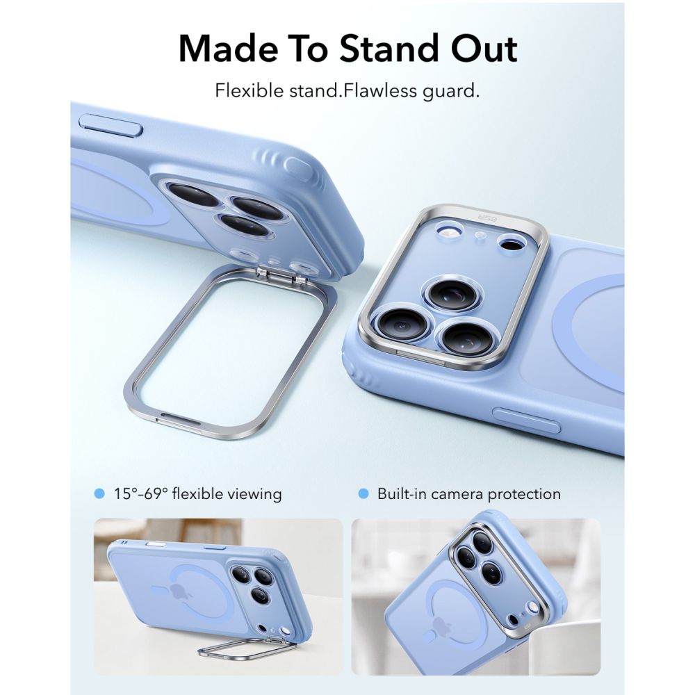 ESR iPhone 17 Pro / iPhone 18 Pro - Σκληρή Θήκη με Πλαίσιο Σιλικόνης και Σταντ - Classic Hybrid Kickstand MagSafe - Frosted Light Blue