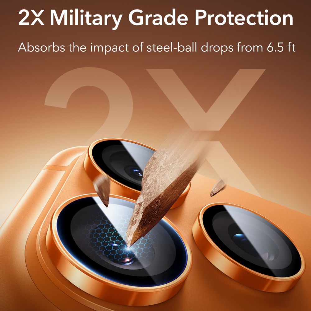 ESR iPhone 17 Pro Max / 17 Pro / 16 Pro Max / 16 Pro / 15 Pro Max / 15 Pro / 14 Pro Max / 14 Pro - Αντιχαρακτικό Γυαλί για την Κάμερα - Armorite - Orange