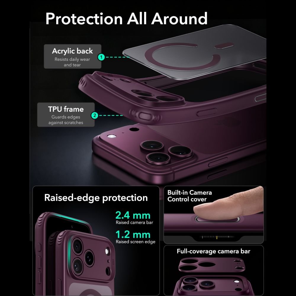 ESR iPhone 17 Pro Max / iPhone 18 Pro Max - Σκληρή Θήκη με Πλαίσιο Σιλικόνης - Classic Hybrid MagSafe - Frosted Deep Burgundy