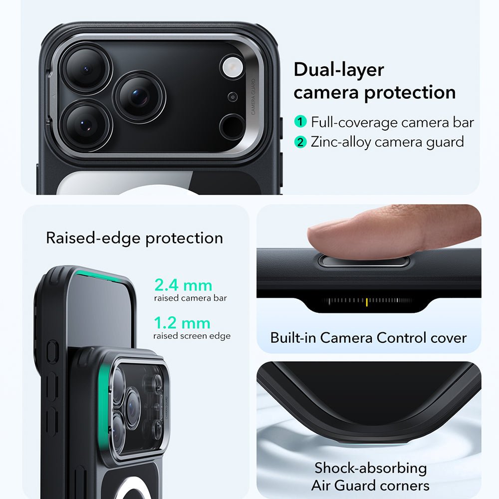 ESR iPhone 17 Pro - Σκληρή Θήκη με Πλαίσιο Σιλικόνης και Stand - Classic Hybrid HaloLock Kickstand - Clear Black