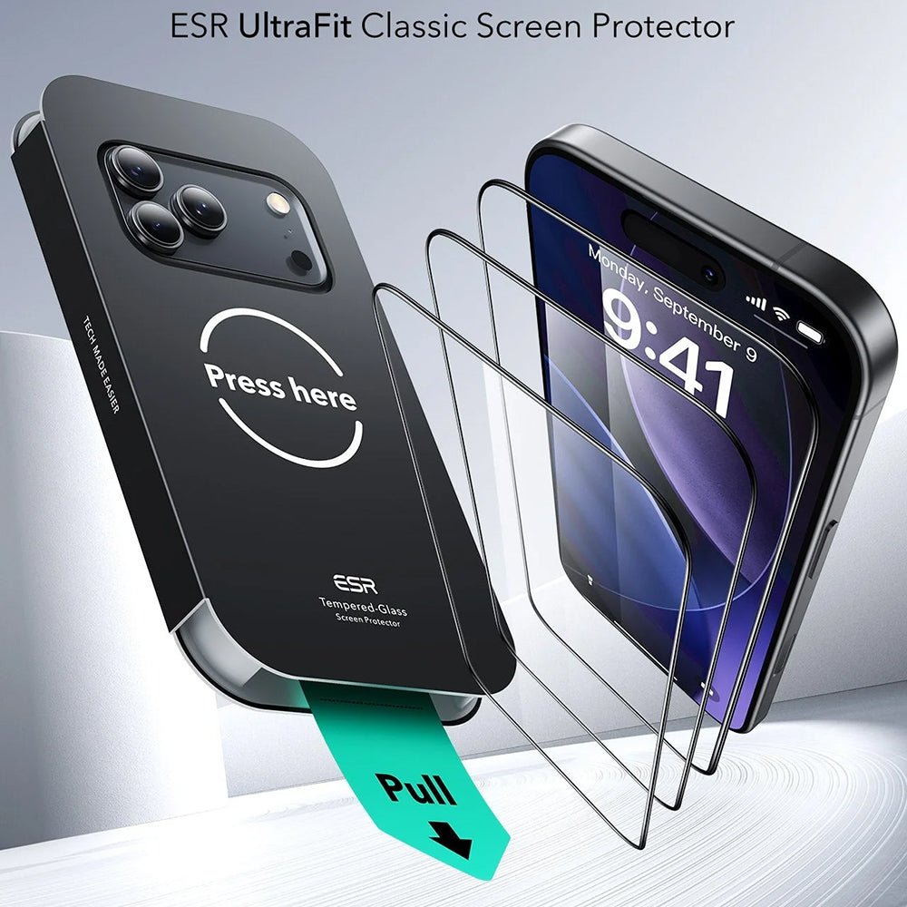 ESR iPhone 18 Pro / iPhone 17 Pro - Full Screen Αντιχαρακτικό Γυαλί Οθόνης - UltraFit - 3 Τεμάχια - Black
