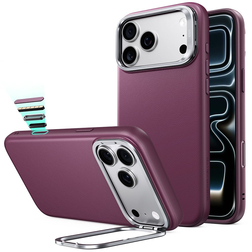 ESR iPhone 18 Pro / iPhone 17 Pro - Σκληρή Θήκη MagSafe με Πλαίσιο Σιλικόνης και Σταντ - Atelier Magnetic Kickstand - Frosted Deep Burgundy