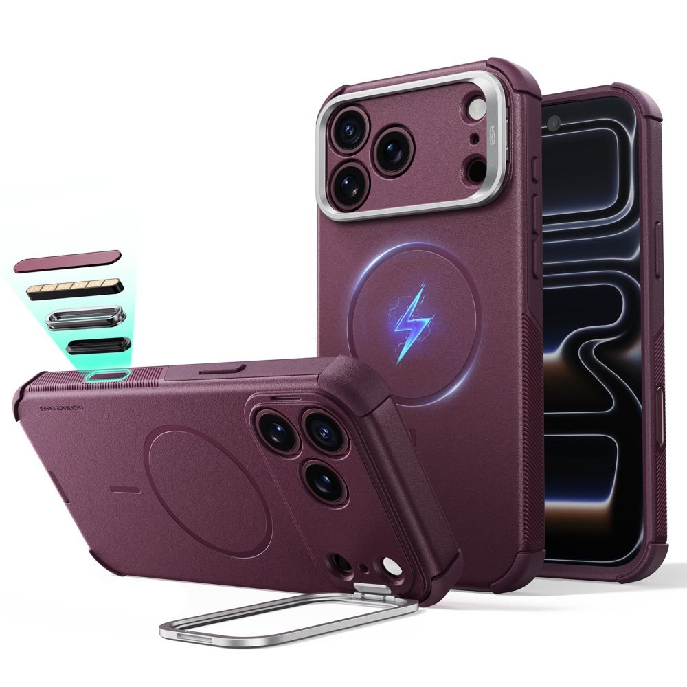 ESR iPhone 18 Pro / iPhone 17 Pro - Σκληρή Θήκη MagSafe με Πλαίσιο Σιλικόνης και Σταντ - Cyber Tough Kickstand - Deep Burgundy