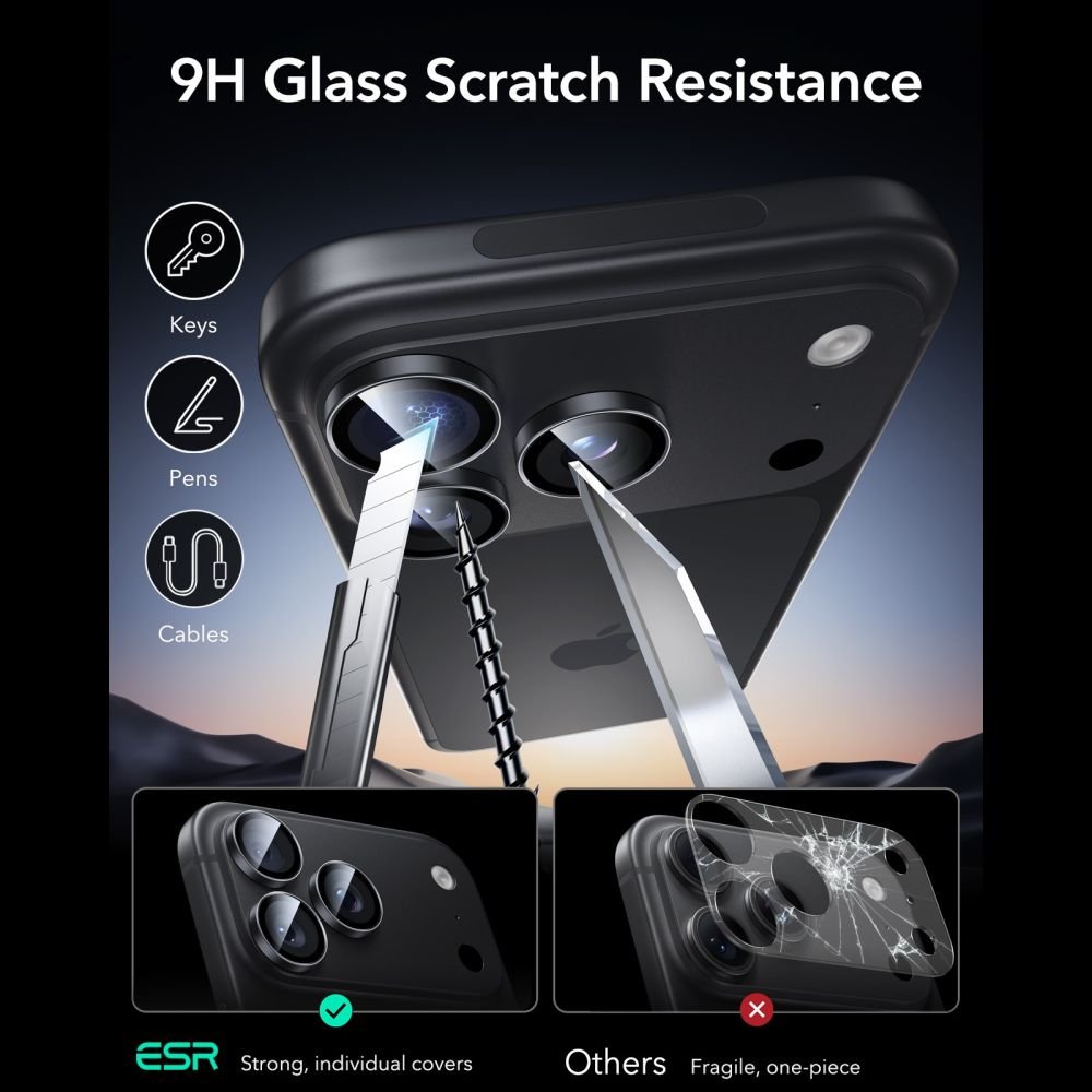 ESR iPhone 18 Pro / iPhone 18 Pro Max Αντιχαρακτικό Γυαλί για την Κάμερα - Armorite - 2 Τεμάχια - Black