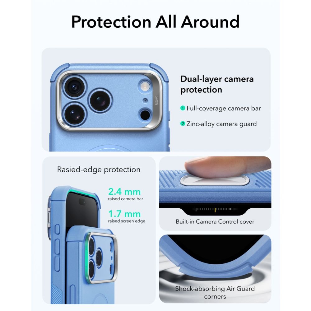 ESR iPhone 18 Pro Max / iPhone 17 Pro Max - Σκληρή Θήκη MagSafe με Πλαίσιο Σιλικόνης και Σταντ - Cyber Tough Kickstand - Light Blue