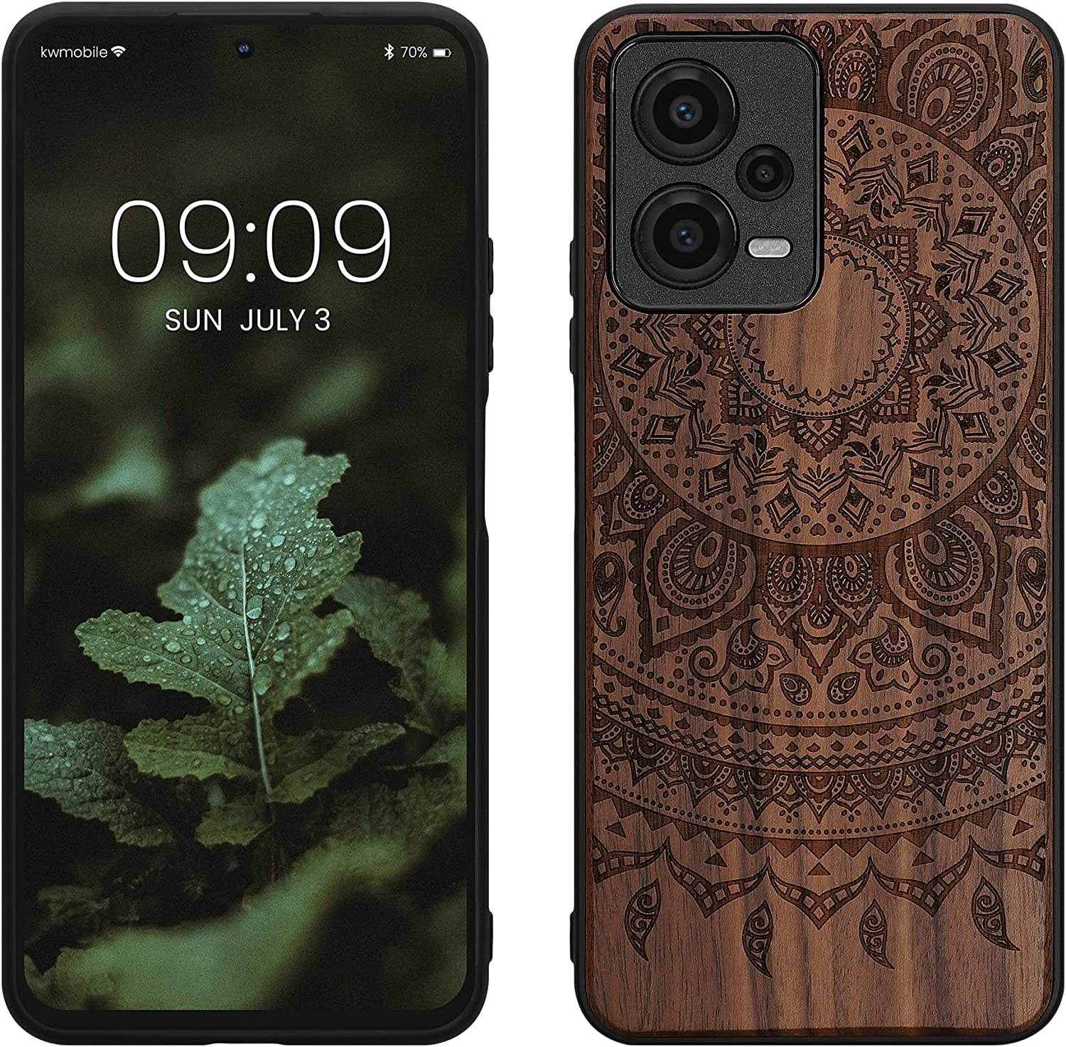 KW Xiaomi Redmi Note 12 5G / Xiaomi Poco X5 5G Θήκη από Φυσικό Ξύλο - Design Indian Sun - Dark Brown - 60891.03