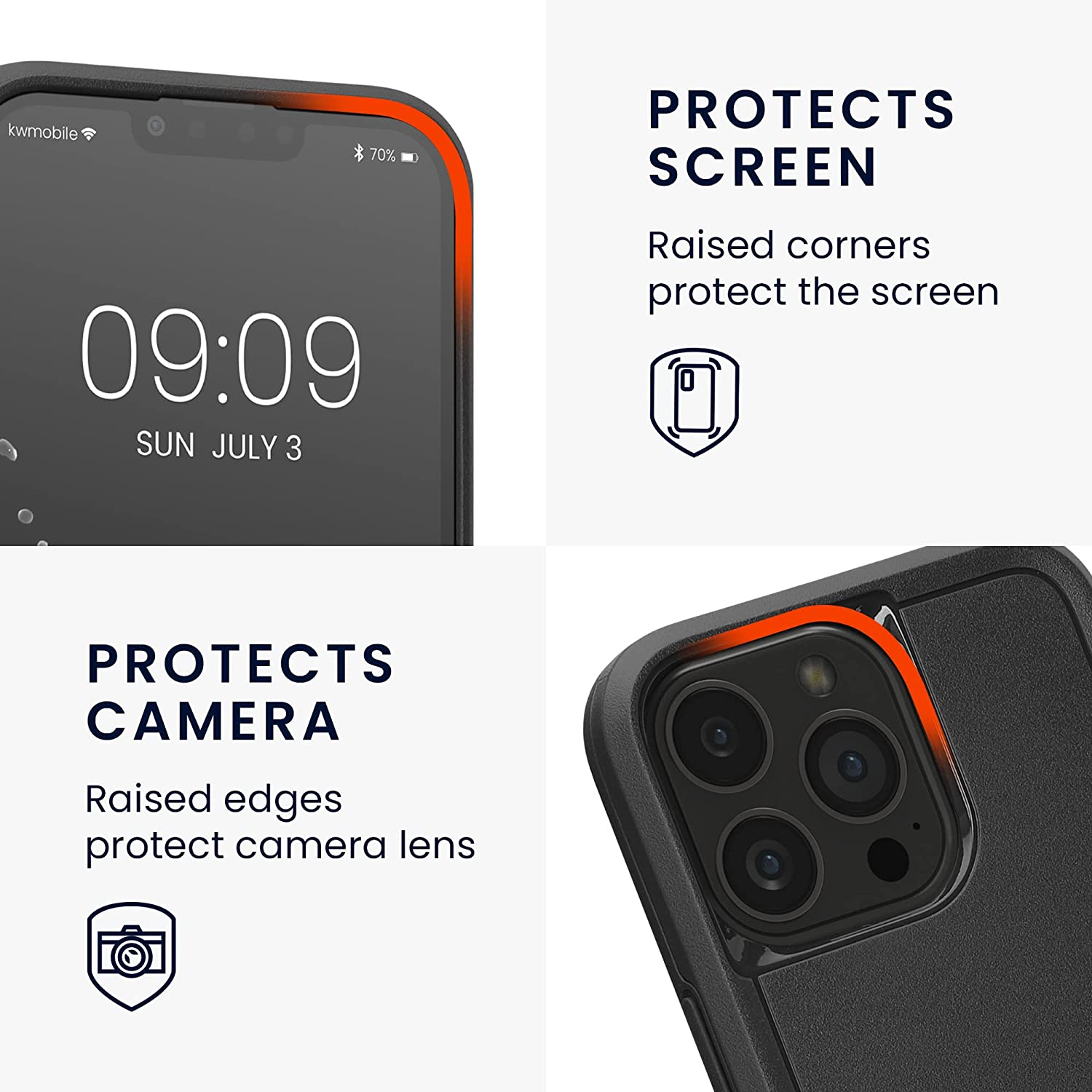 KW iPhone 13 Pro Shockproof Hybrid Σκληρή Θήκη με Πλαίσιο Σιλικόνης TPU - Black - 59199.01