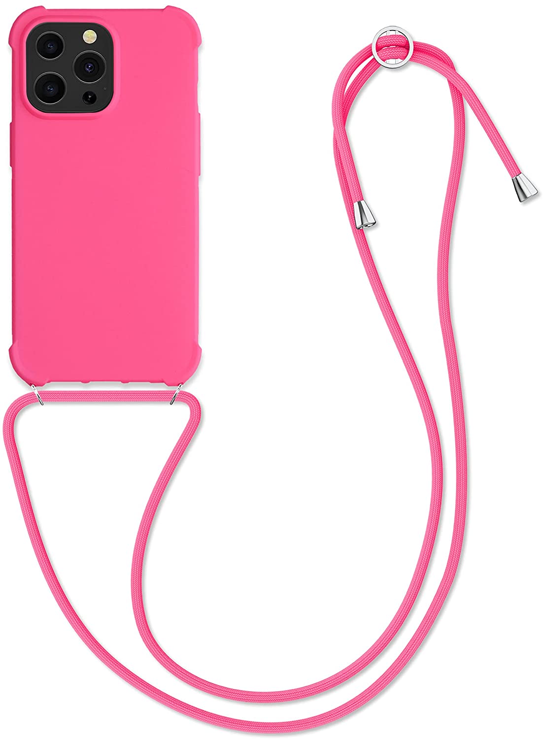 KW iPhone 13 Pro Θήκη Σιλικόνης TPU με Λουράκι - Neon Pink - 55964.77
