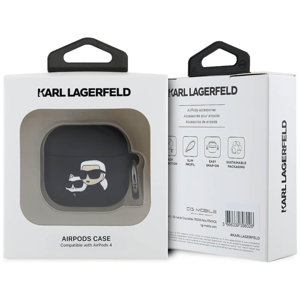 Karl Lagerfeld AirPods 4 Θήκη Σιλικόνης - Silicone Karl and Choupette Head 3D - Black