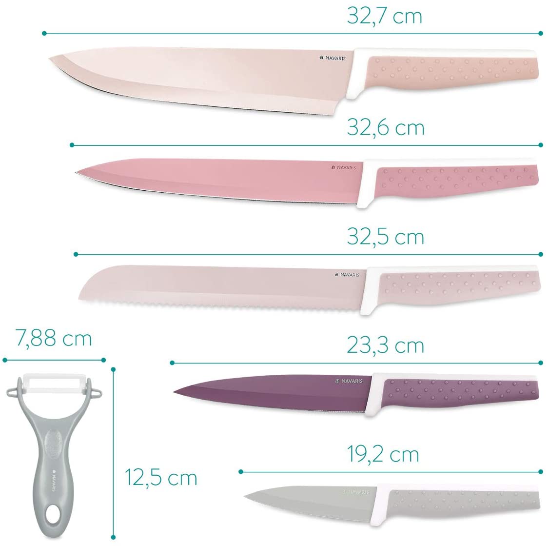 Navaris Σετ με 5 Τεμάχια μαχαιριών και 1 Αποφλοιωτή - Pink / Grey - 48366.06.01