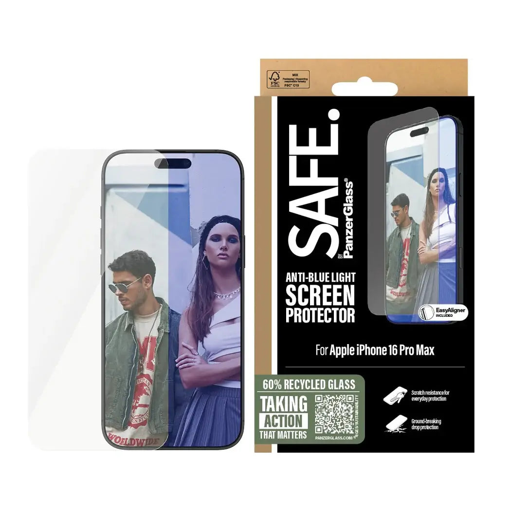 Safe by PanzerGlass iPhone 16 Pro Max Ultra-Wide Fit Anti-Blue Light Screen Protector Αντιχαρακτικό Γυαλί Οθόνης - Διάφανο - SAFE95882